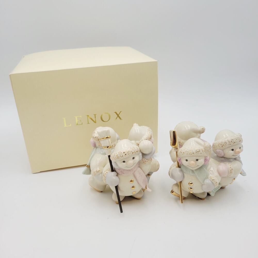 Lenox SNOWLIGHT SKATING BY CANDLE LIGHT Candlestick Holders Christmas Vtg